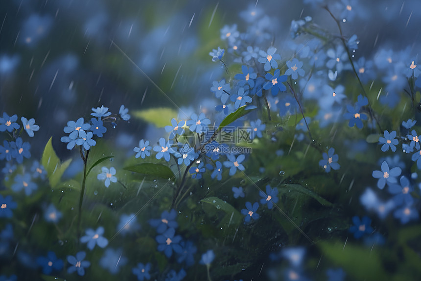 大雨里的勿忘我图片