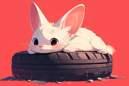 轮胎上的小兔子图片