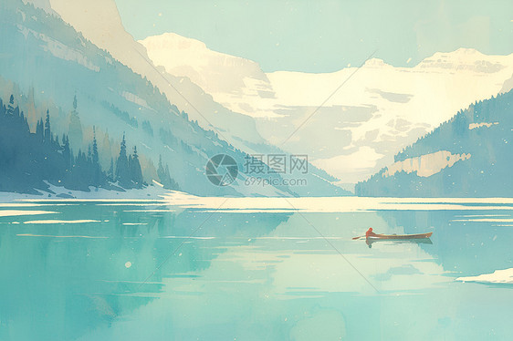 寂静湖面的一叶小舟图片