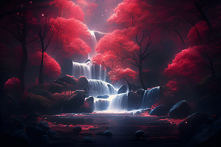 红叶瀑布图片