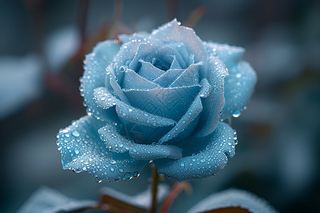 水滴点缀的冰蓝玫瑰图片