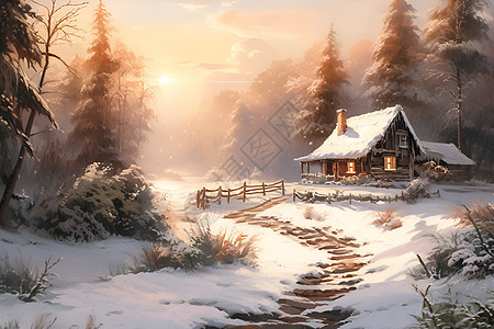 冬日里的宁静小屋图片