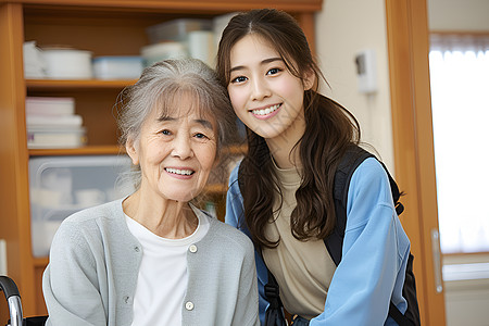 女孩与老人女人与花高清图片