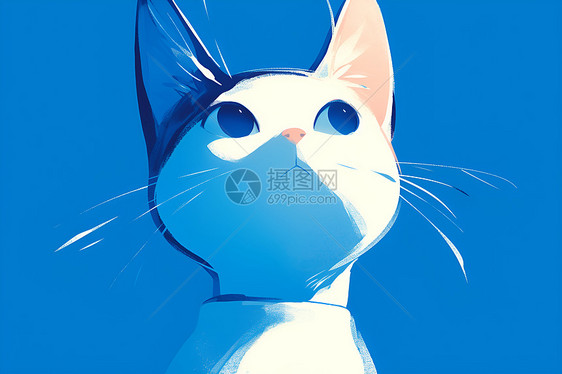 蓝色背景上的猫咪图片