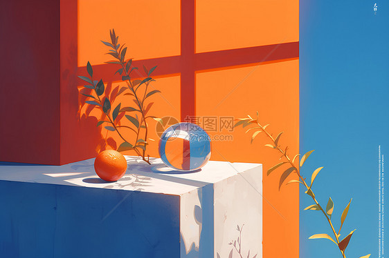 玻璃球与植物图片