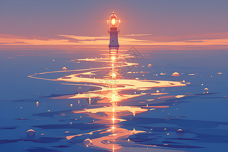 灯塔在平静的水面上图片