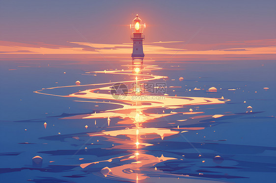 灯塔在平静的水面上图片