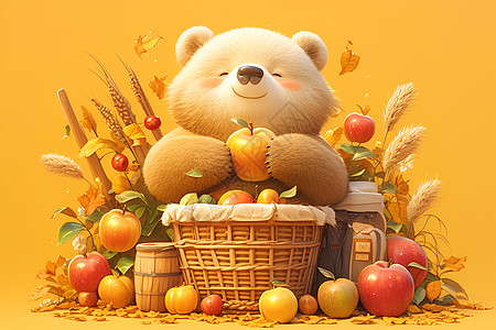 秋季收获季节中小熊图片