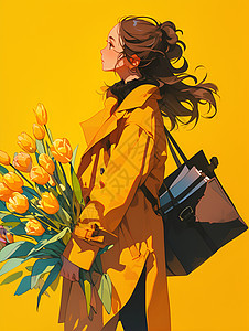 黄衣女子与花束图片