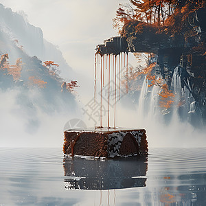 自助餐甜品巧克力瀑布的蛋糕设计图片