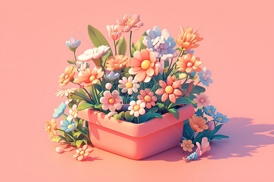 花盆中的粉色花朵图片