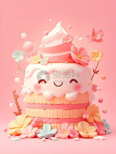 粉色的可爱蛋糕图片