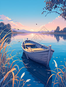 宁静河面上的一艘小木船图片