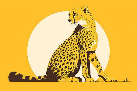夕阳下猎豹坐在黄色背景上高清图片