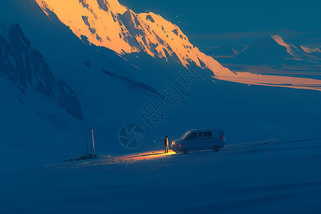 极地冒险中的旅行者图片