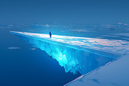 冰雪冰山背景冰山边上的人插画