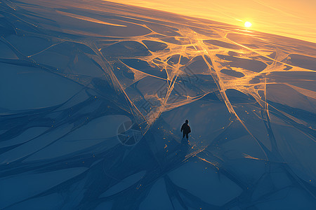 裂缝站在冰面上的人插画