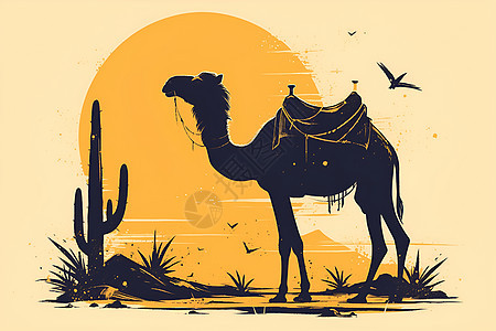 日落时的骆驼背景图片