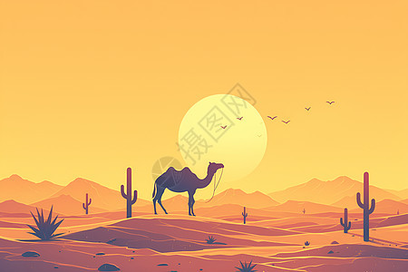 沙漠中的日落美景图片