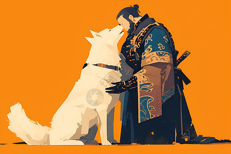 日本武士和忠诚的狗图片