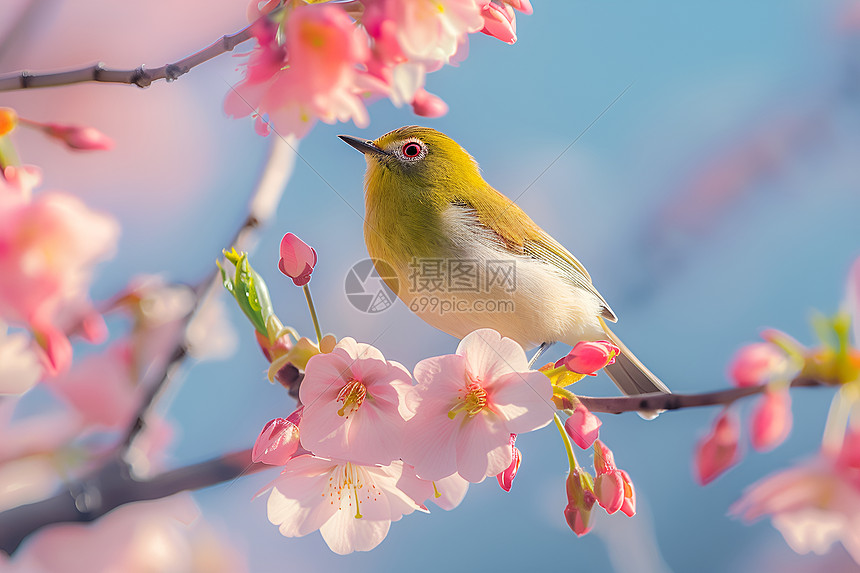 春天花枝上的小鸟图片