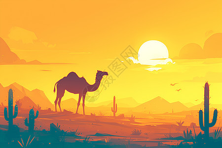 沙漠的黄昏美景图片