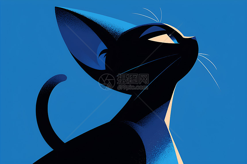 蓝色背景上的灵动猫咪图片