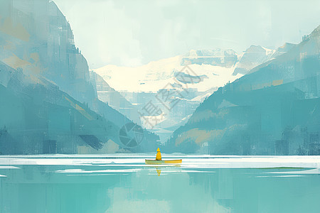 冰雪湖泊中的孤舟图片