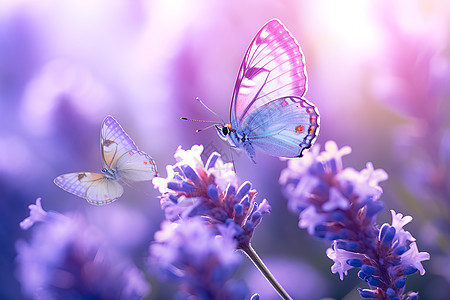 紫色花朵植物飞向紫色花朵的蝴蝶背景