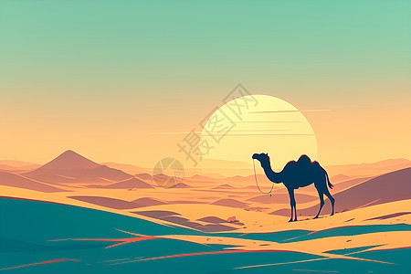 沙漠中孤独的骆驼背景图片