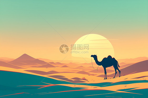 沙漠中孤独的骆驼图片