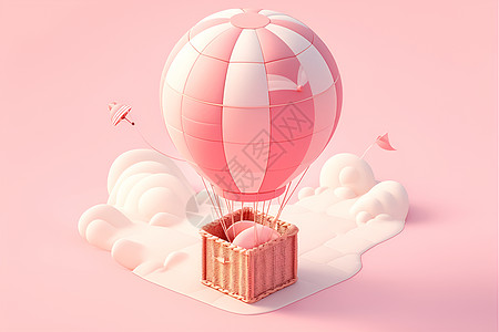 卡通热气球梦幻的粉色热气球插画