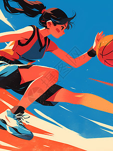 运动的篮球少女插画图片