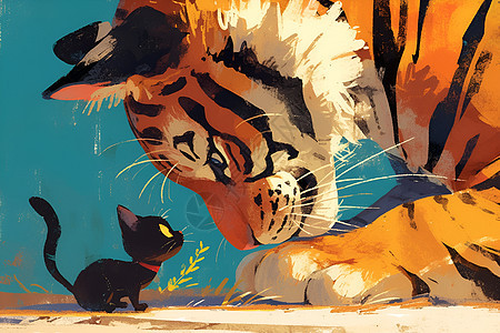 黑猫与老虎的对峙图片