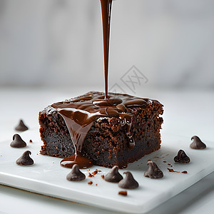 巧克力蛋糕上淋着巧克力酱图片