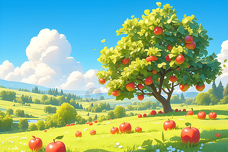 绚丽苹果林苹果树卡通高清图片