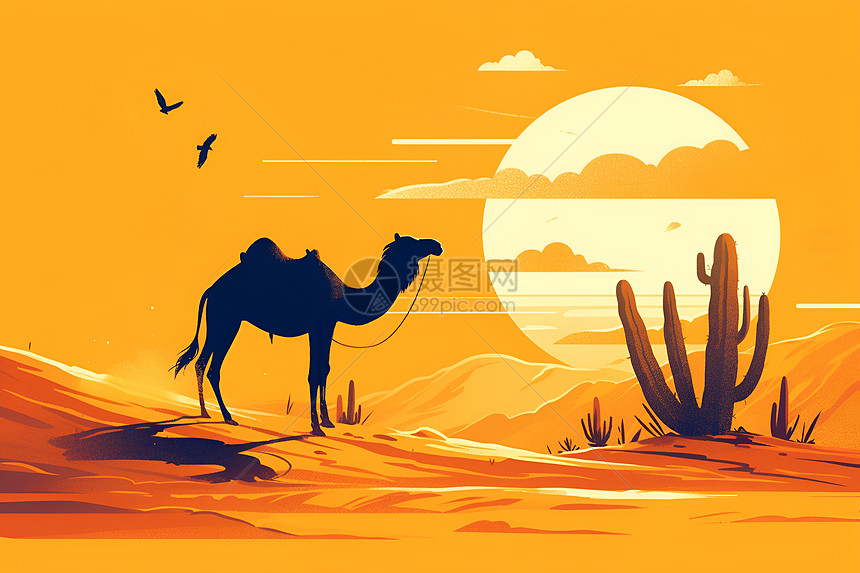 沙漠彩绘简约设计的美景图片