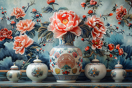 中国传统配色下的艺术插画图片