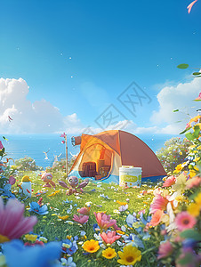 彩色花海中的帐篷图片