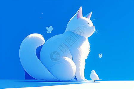 白猫与蓝色世界图片