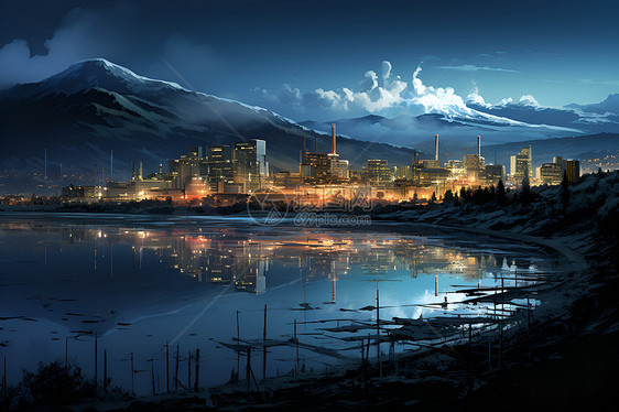 城市的湖泊图片