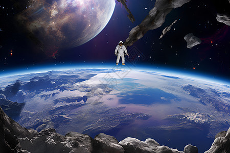 宇航员漂浮月球上图片