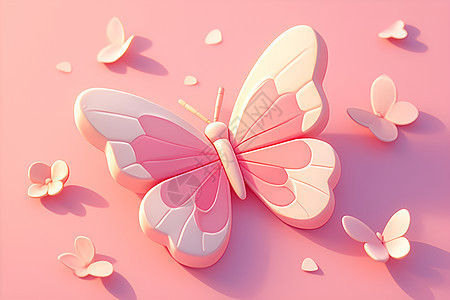 粉色粘土蝴蝶插画图片