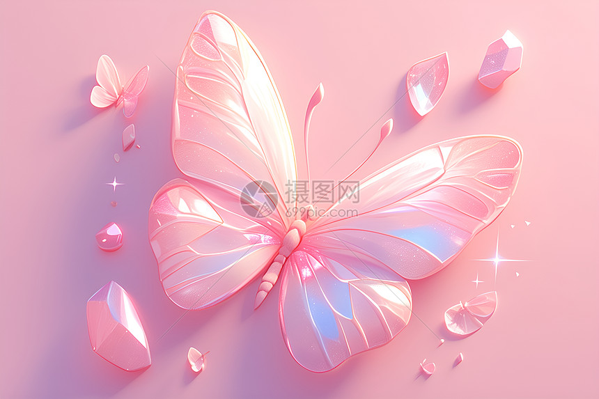 粉色蝴蝶立体插画图片