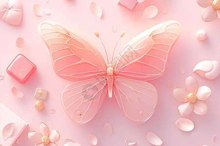 粉色蝴蝶插画图片