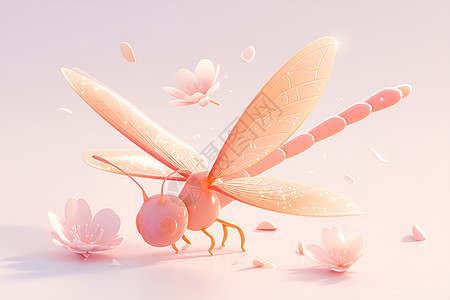 立体绘制的粉色粘土蜻蜓背景图片