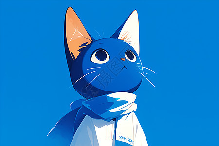 蓝色背景上的猫咪图片