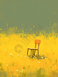 草坪上一把木椅和谐宁静的场景图片
