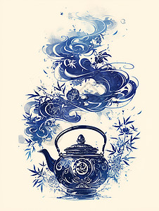 中式茶壶青花瓷茶壶插画