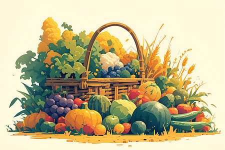 果蔬超市丰收时节的静物插画插画